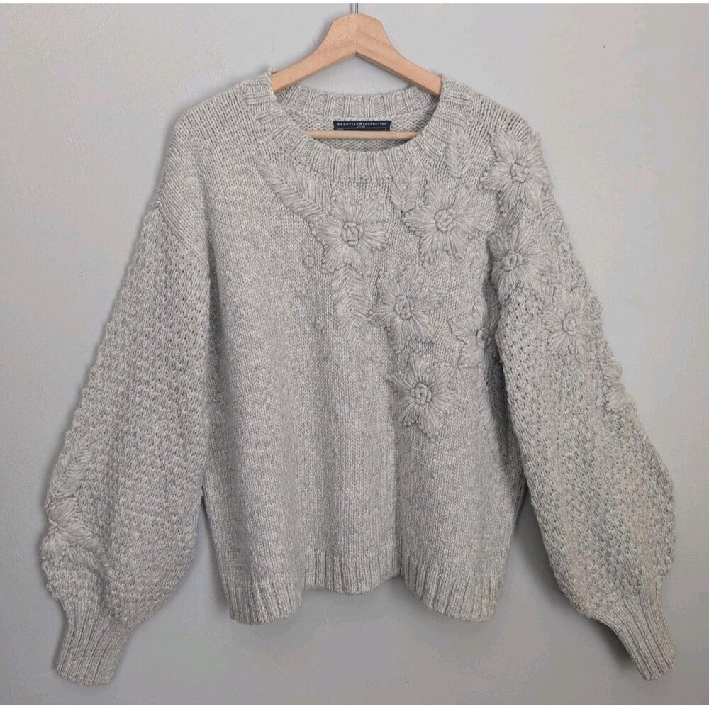 Peruvian Connection Baby Alpaca Sweater Chunky Embroidered Soft Neutral Wool L